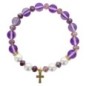 Bracelet sur élastique en pierre de lune synthétique Ø 8 mm & coquille naturelle avec croix acier inoxydable. LOT 5 ASSORTIS.